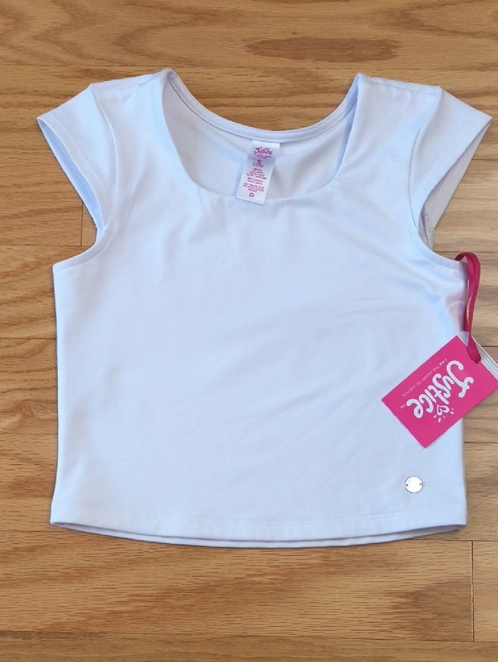 Justice White Cap Sleeve Dance Tee Girls Size S 7/8 NWT